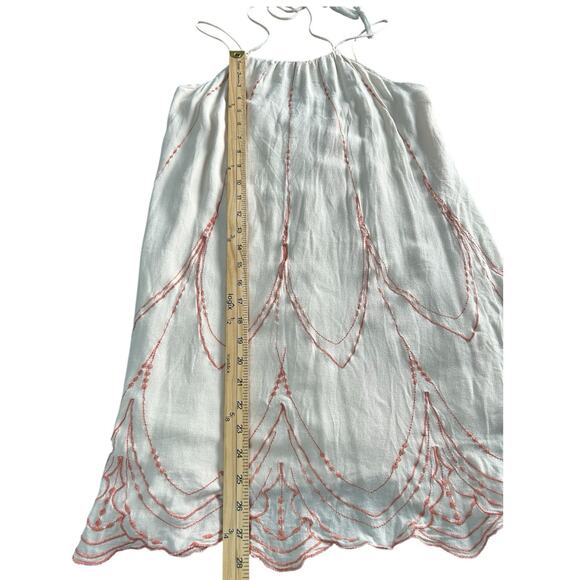 Maverick Sz S Boho Embroidered Rayon Mini Dress Cream Pink Beach Resort - Picture 5 of 8